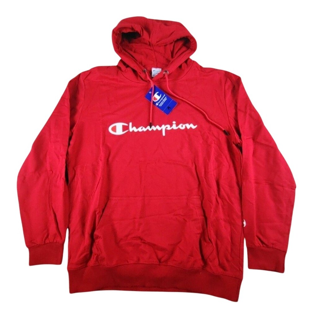 Champion Hoodie Sweatshirt Mens XL Red Fleece Pullover Athletic Script Logo